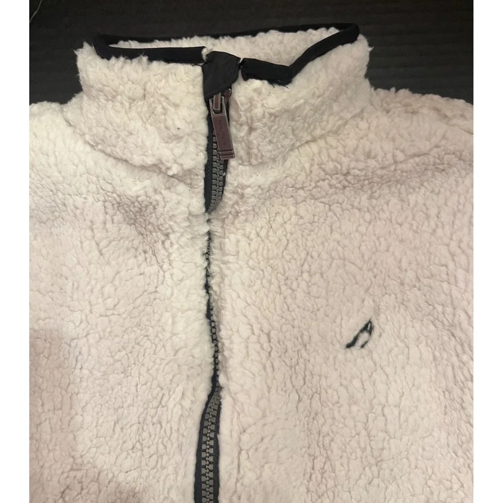 Nautica Kids Youth Sherpa Fleece Full Zip Jacket Light Grey Size Medium 10/12